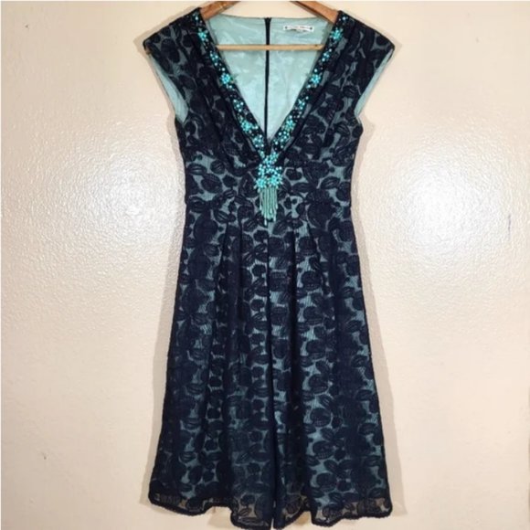 Nanette Lepore Dresses & Skirts - Nanette Lepore Lace Turquoise Beading Sheath Dress